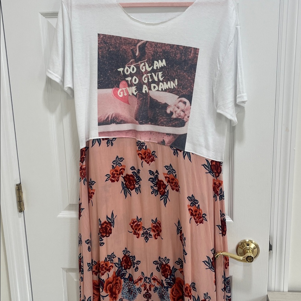 White and Pink Graphic Floral Dress